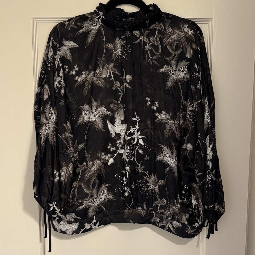 All Saints Silk Black & White Women's Top